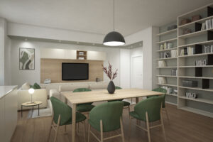 3D render visualizzazioni grafiche arredo soluzioni d'arredo rendering showroom appartamento sala