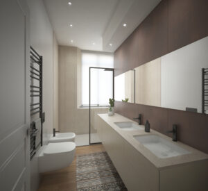 3D render visualizzazioni grafiche arredo soluzioni d'arredo rendering showroom appartamento privato bagno